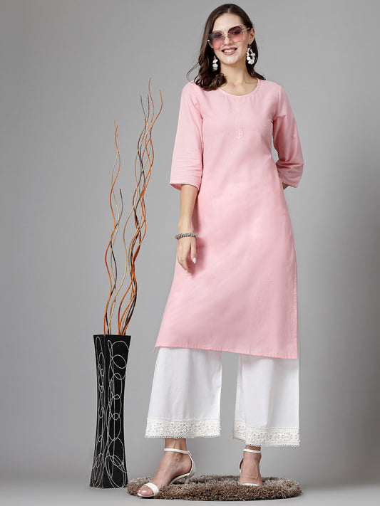 Women Pink Swiss-Dot Kurta With Lace - Kashyap Global Lifestyles LLP