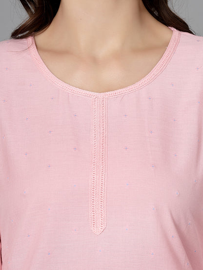 Women Pink Swiss-Dot Kurta With Lace - Kashyap Global Lifestyles LLP