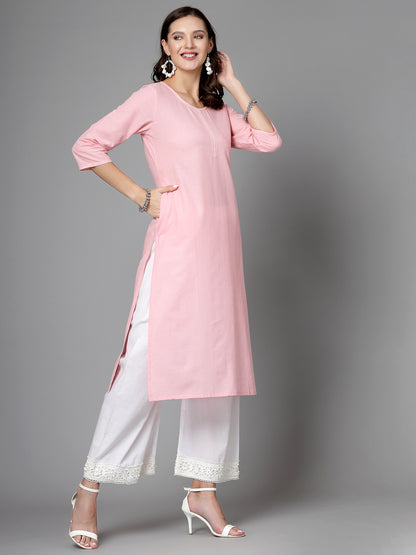 Women Pink Swiss-Dot Kurta With Lace - Kashyap Global Lifestyles LLP