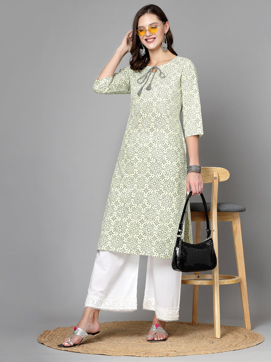 Women Yellow Handblock Printed Tie-Up Neck Kurta - Kashyap Global Lifestyles LLP