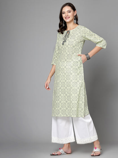 Women Yellow Handblock Printed Tie-Up Neck Kurta - Kashyap Global Lifestyles LLP