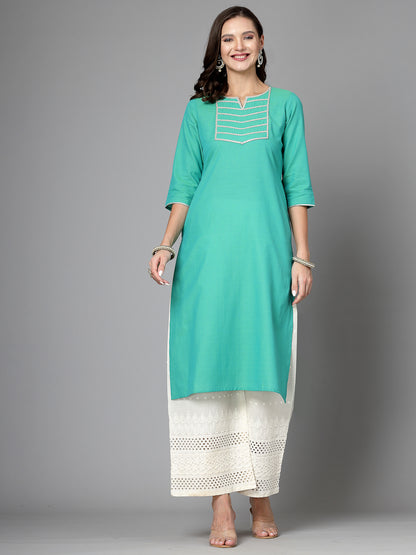 Women Light Green Festive Kurta With Lace - Kashyap Global Lifestyles LLP