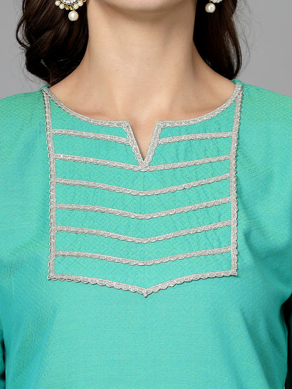 Women Light Green Festive Kurta With Lace - Kashyap Global Lifestyles LLP