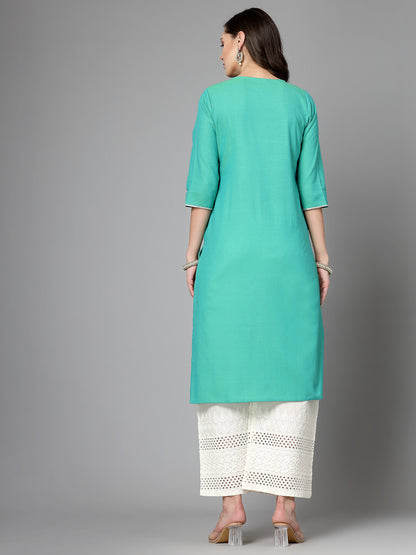 Women Light Green Festive Kurta With Lace - Kashyap Global Lifestyles LLP