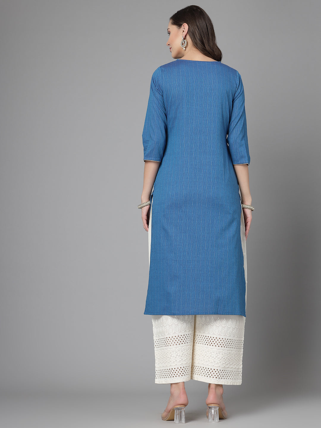 Women Blue Festive Kurta With Lace - Kashyap Global Lifestyles LLP