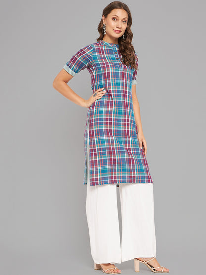 Women Mandrian Collar Short Sleeve Kurta - Kashyap Global Lifestyles LLP
