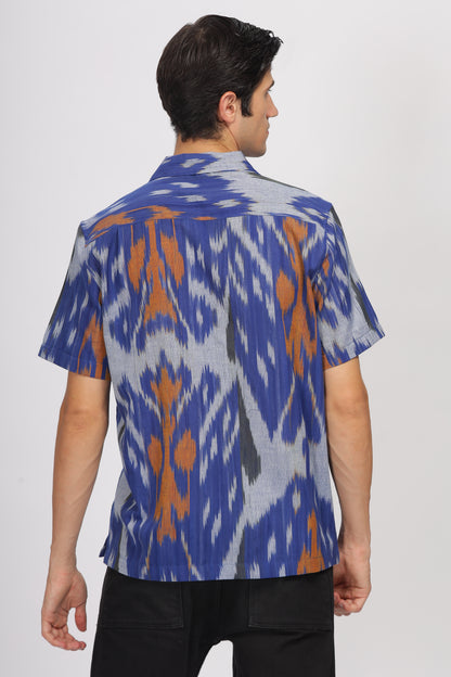 Uri Cuban Collar Multicolor Ikat Casual Shirt