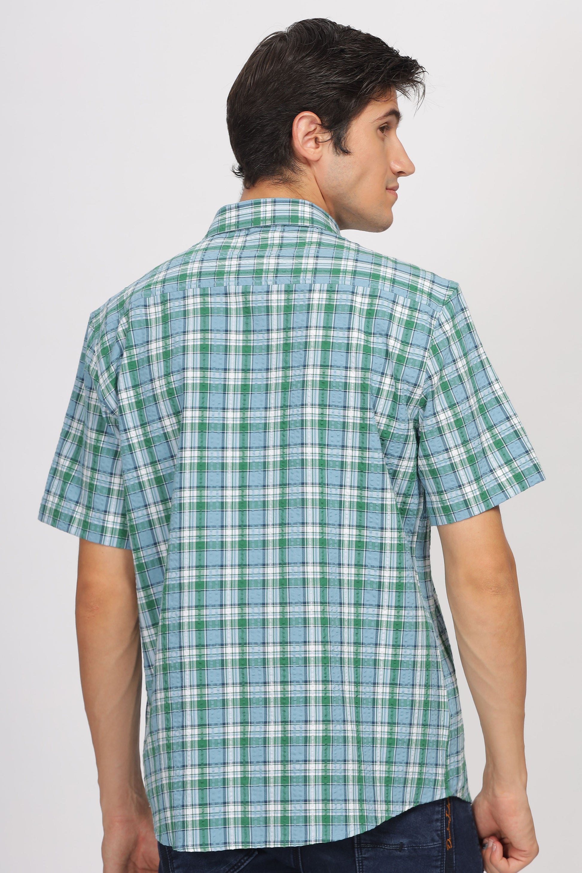 Uri Multicolor Seersucker Checked Half Sleeve Shirt - Kashyap Global Lifestyles LLP