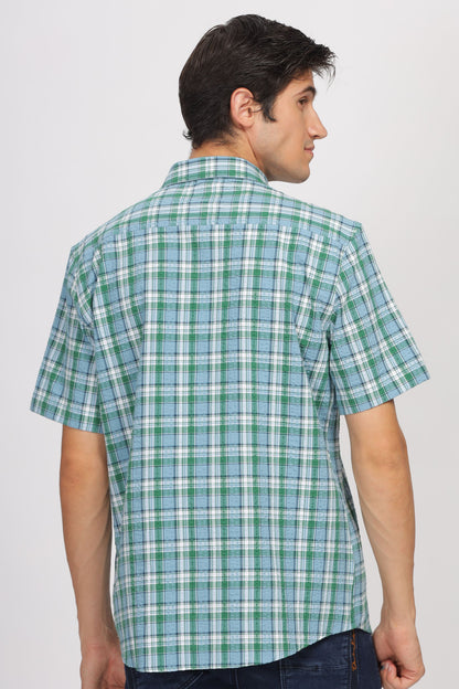Uri Multicolor Seersucker Checked Half Sleeve Shirt - Kashyap Global Lifestyles LLP