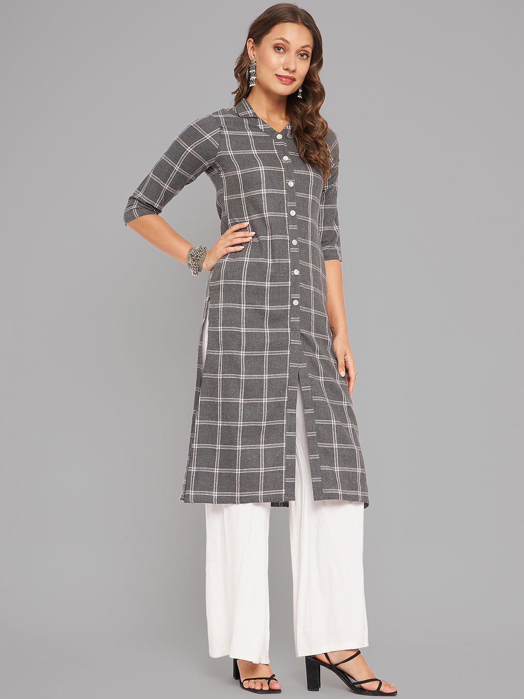 Women Grey Collar Neck Kurta - Kashyap Global Lifestyles LLP
