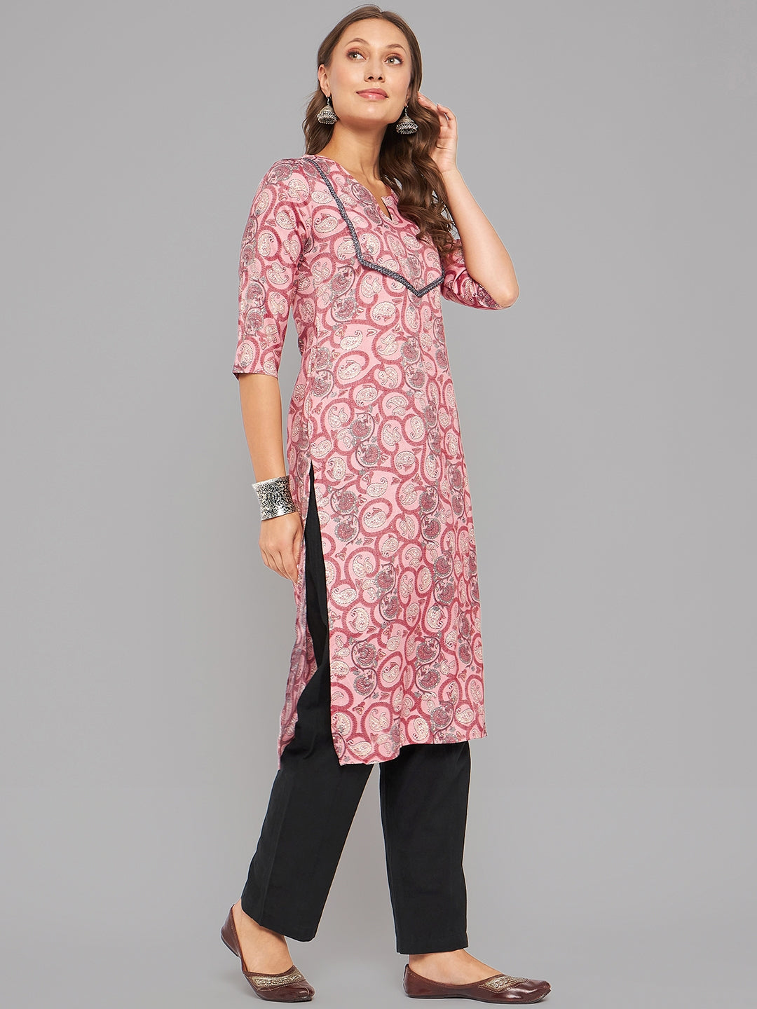 Women Pink Printed Straight Kurta - Kashyap Global Lifestyles LLP