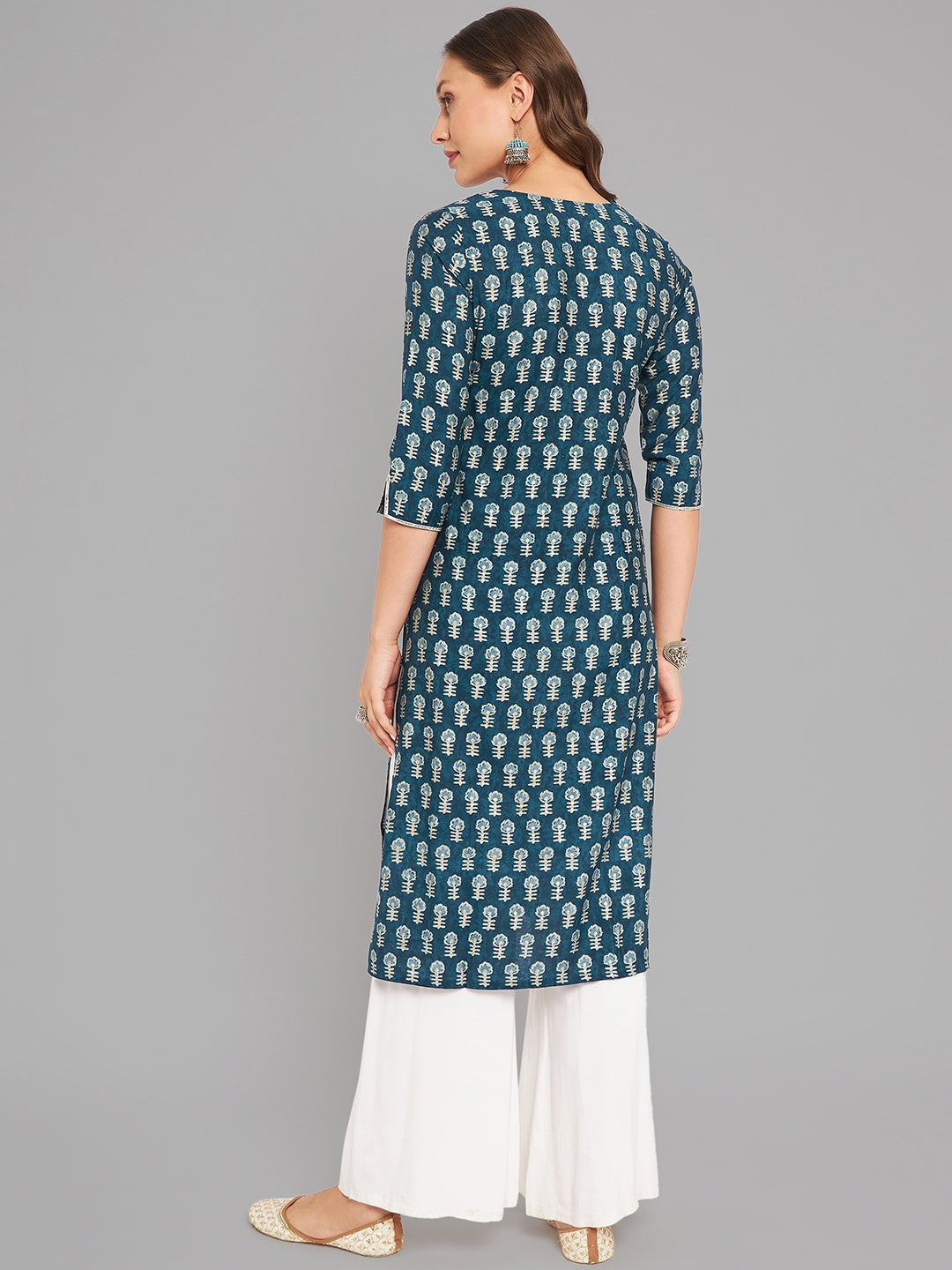 Women Blue Printed Kurta With Lace - Kashyap Global Lifestyles LLP