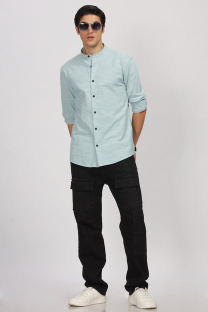 Uri Blue Mandarin Collar Shirt