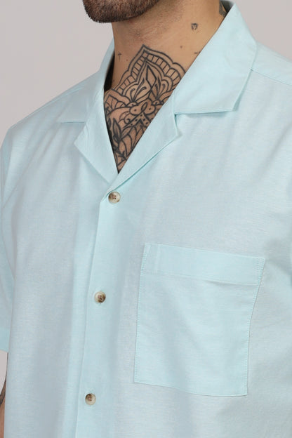 Uri Cuban Collar Turquoise Oxford Shirt - Kashyap Global Lifestyles LLP