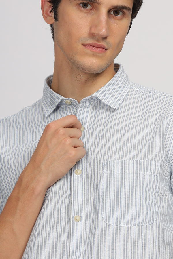 Uri Half Sleeve Linen Striped Shirt