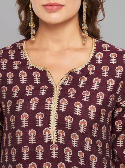 Women Purple Printed Kurta With Lace - Kashyap Global Lifestyles LLP