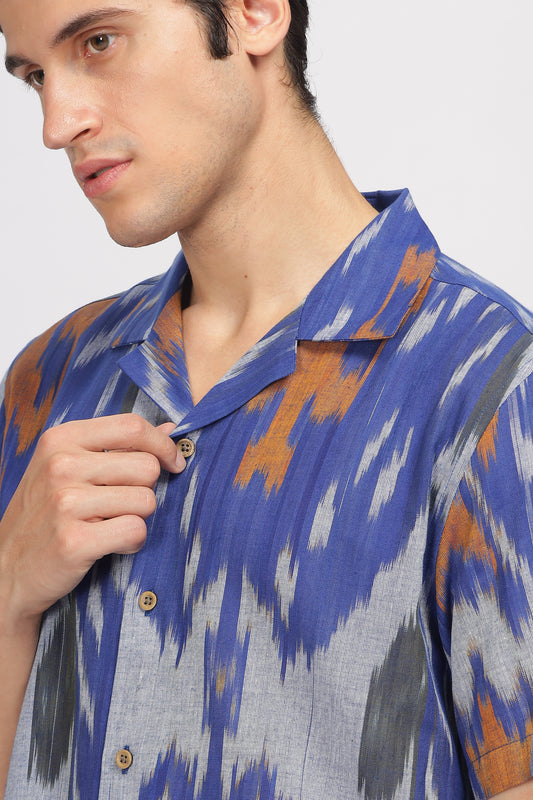 Uri Cuban Collar Multicolor Ikat Casual Shirt