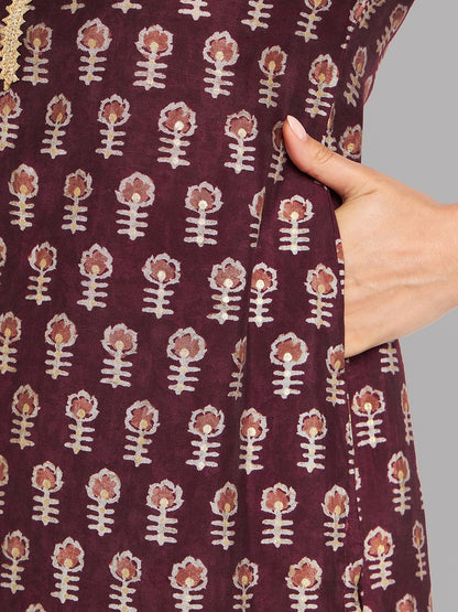Women Purple Printed Kurta With Lace - Kashyap Global Lifestyles LLP