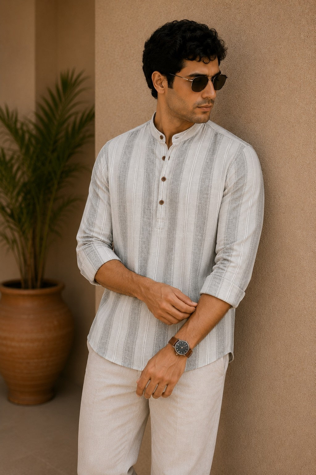 Sage Green Cotton Slub Short Kurta