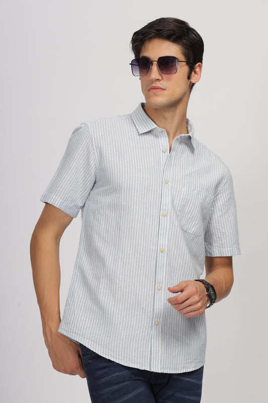 Uri Half Sleeve Linen Striped Shirt