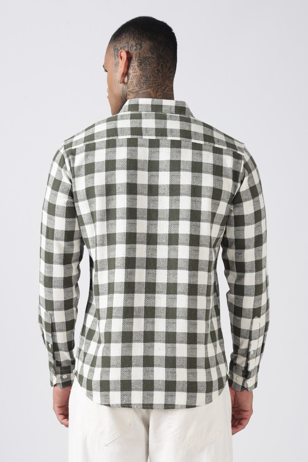 Deep Olive Dobby Check Casual Shirt
