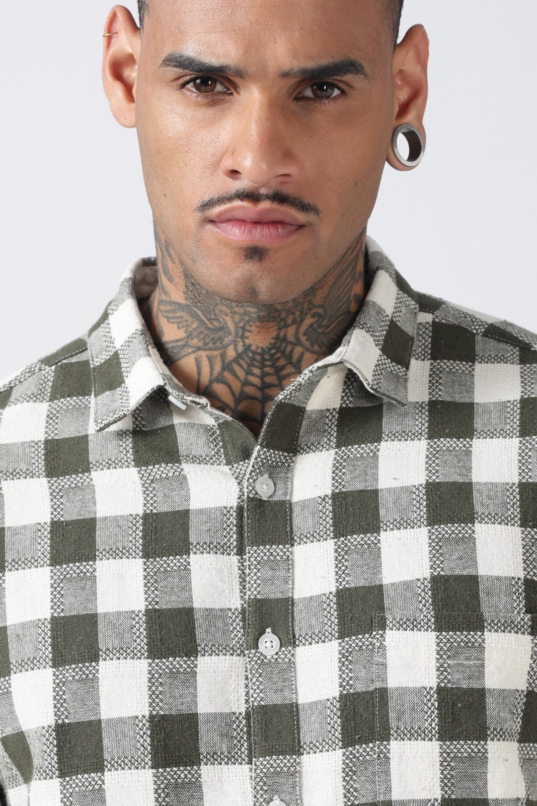 Deep Olive Dobby Check Casual Shirt