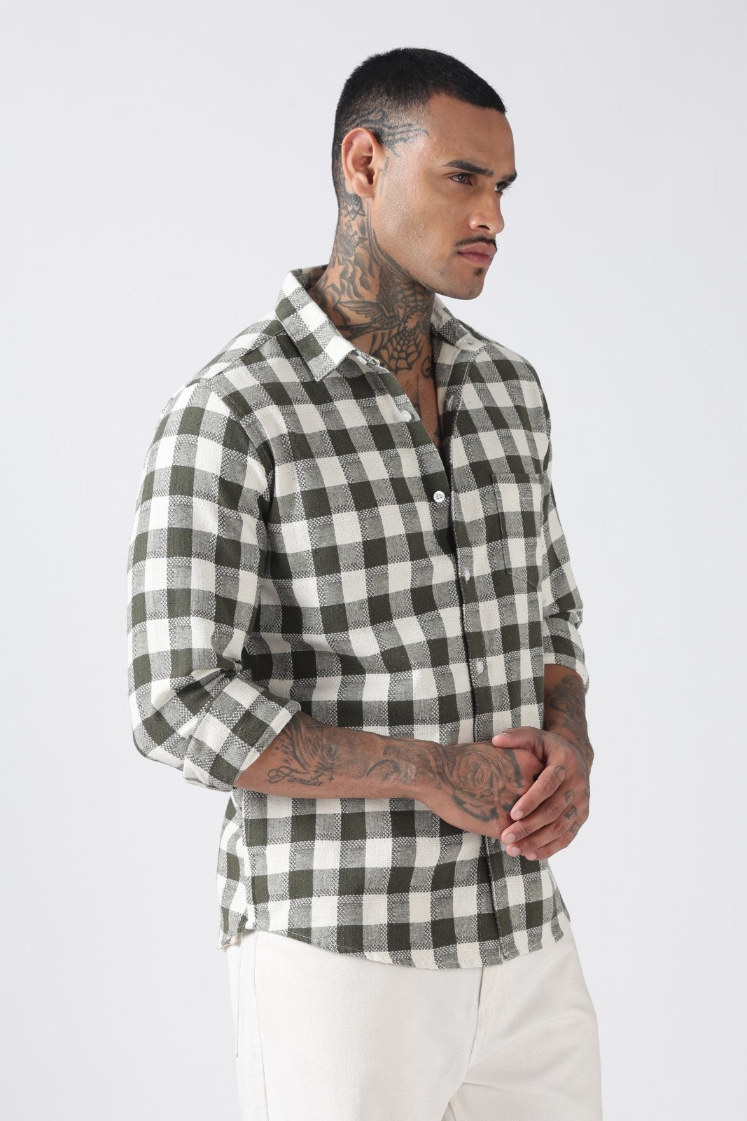 Deep Olive Dobby Check Casual Shirt