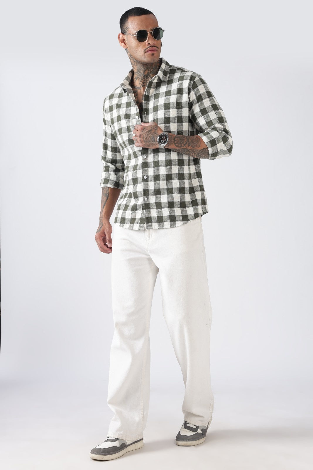 Deep Olive Dobby Check Casual Shirt