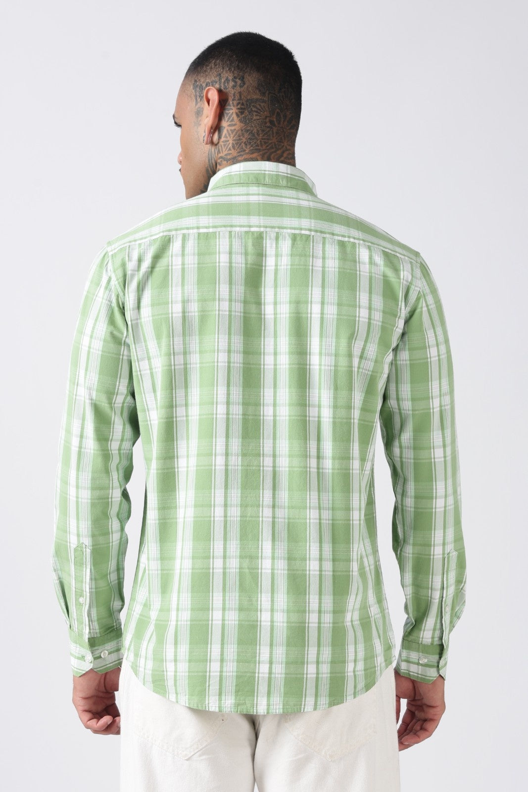 Leaf Green Check Cotton Casual Shirt