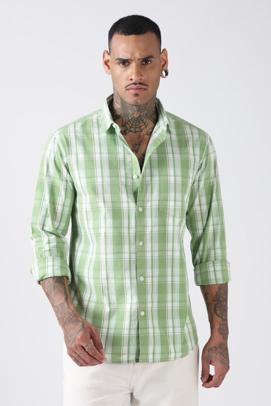 Leaf Green Check Cotton Casual Shirt