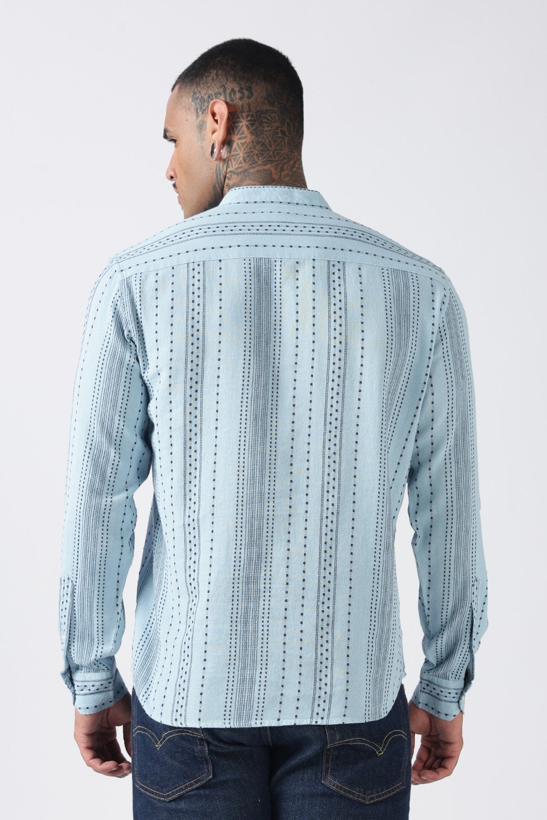 Dusty Blue Dot Embossed Short Kurta