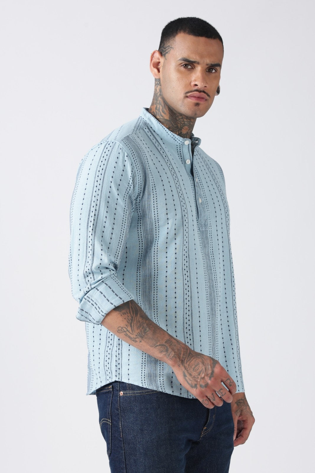 Dusty Blue Dot Embossed Short Kurta