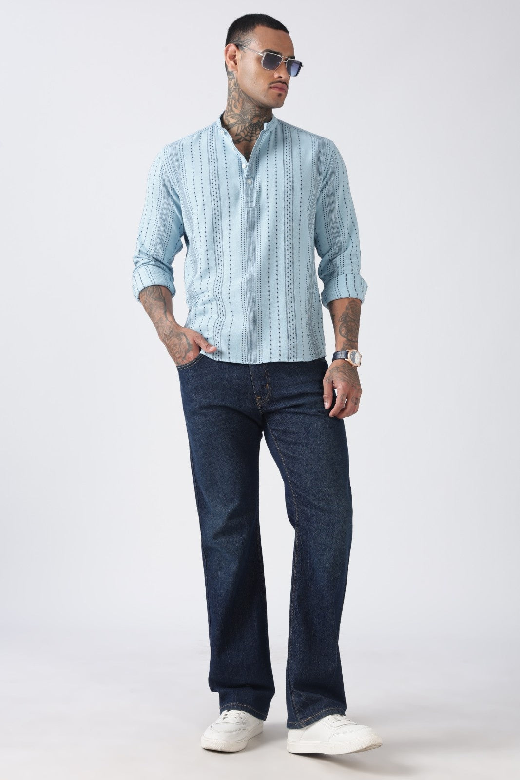 Dusty Blue Dot Embossed Short Kurta