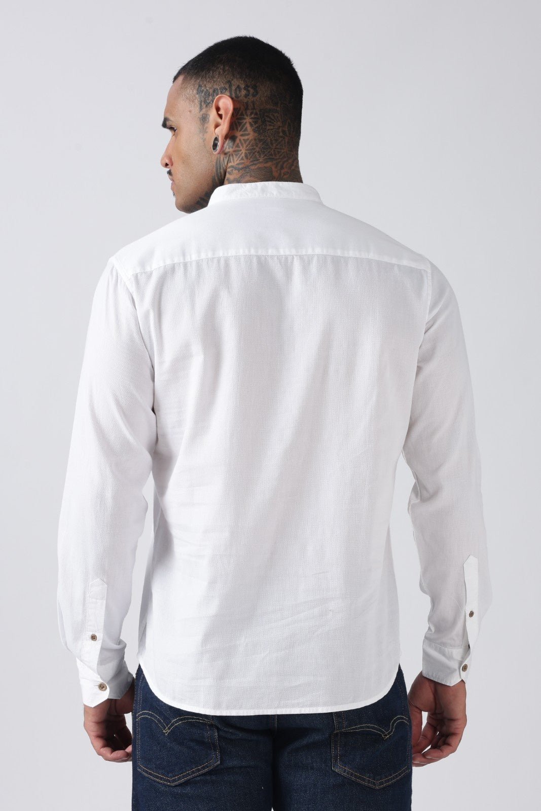 Classic White Textured Short Kurta