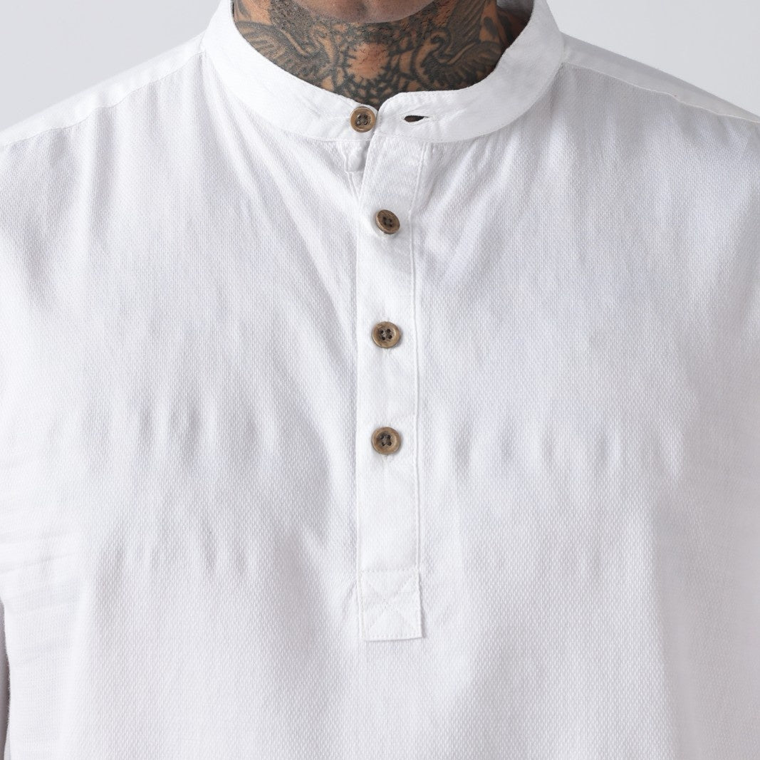 Classic White Textured Short Kurta