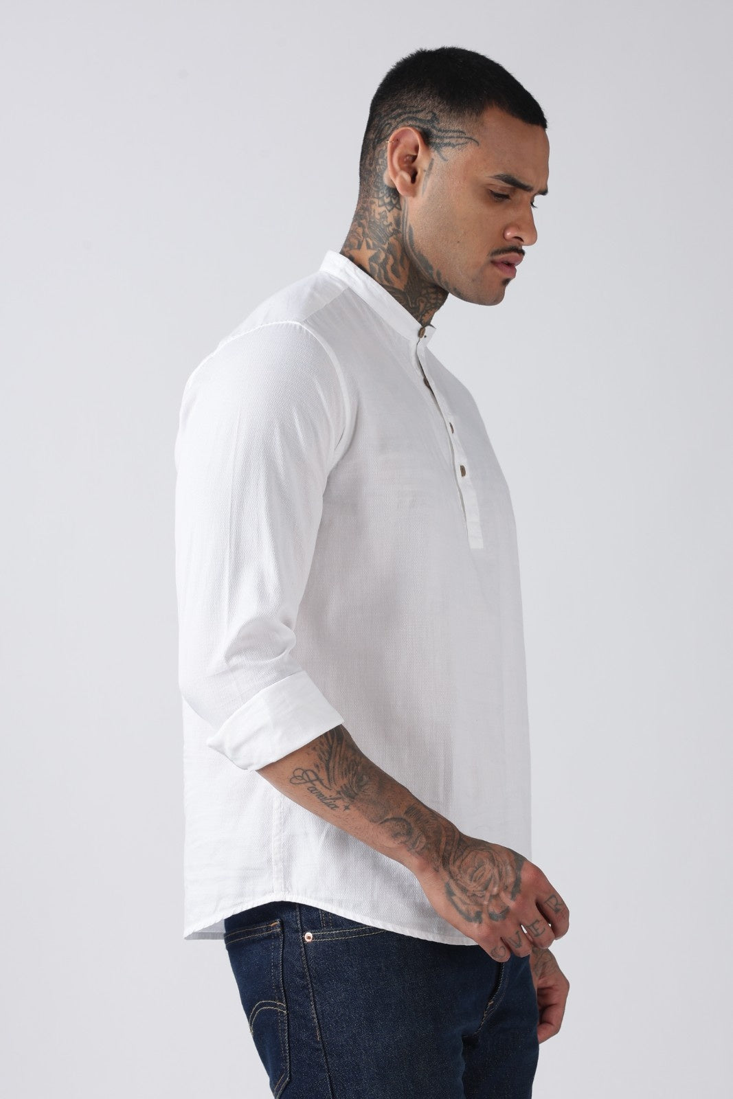 Classic White Textured Short Kurta