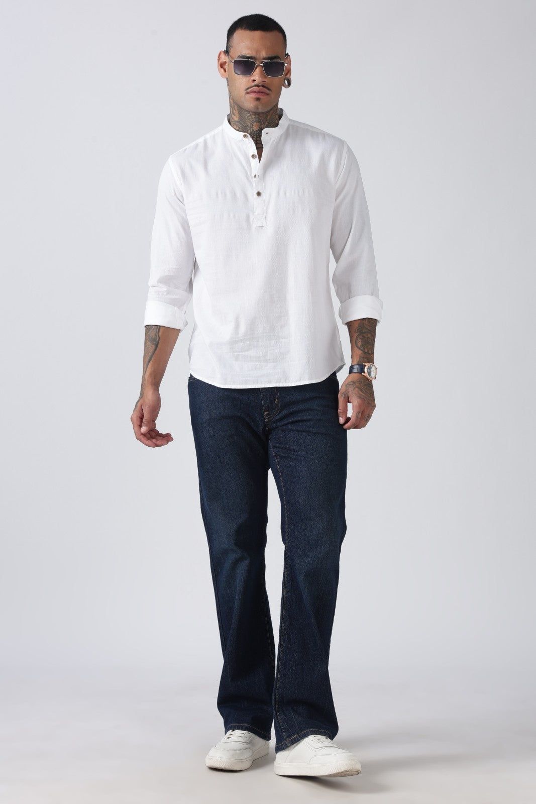 Classic White Textured Short Kurta