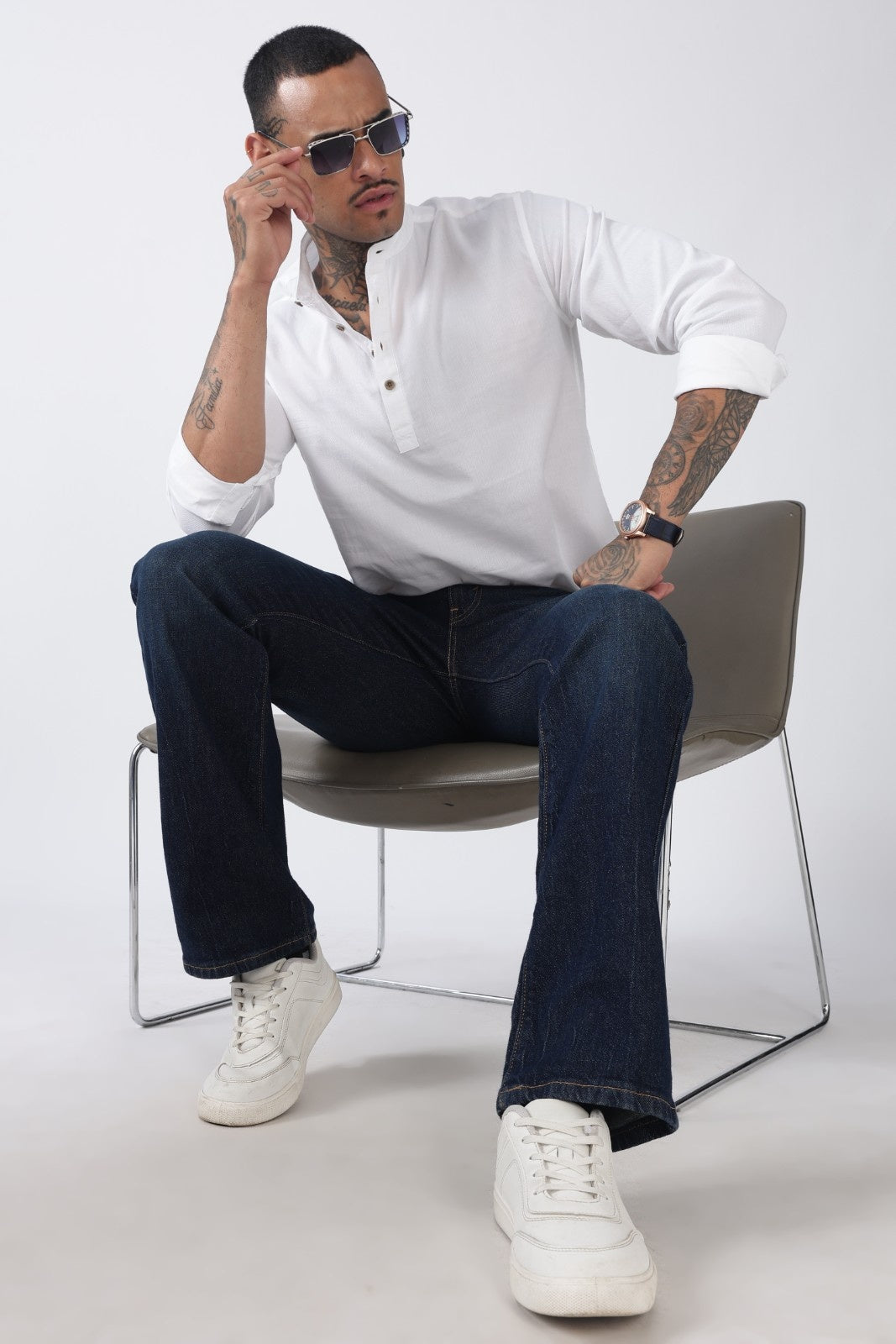 Classic White Textured Short Kurta