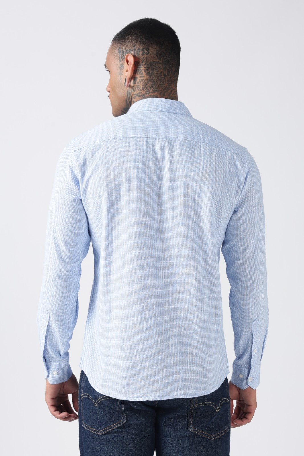 Powder Blue Micro-Check Cotton Shirt