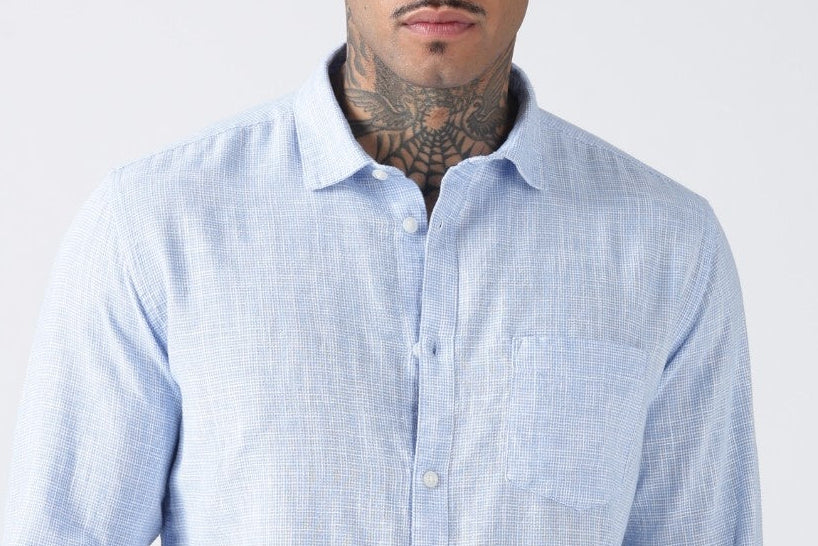 Powder Blue Micro-Check Cotton Shirt