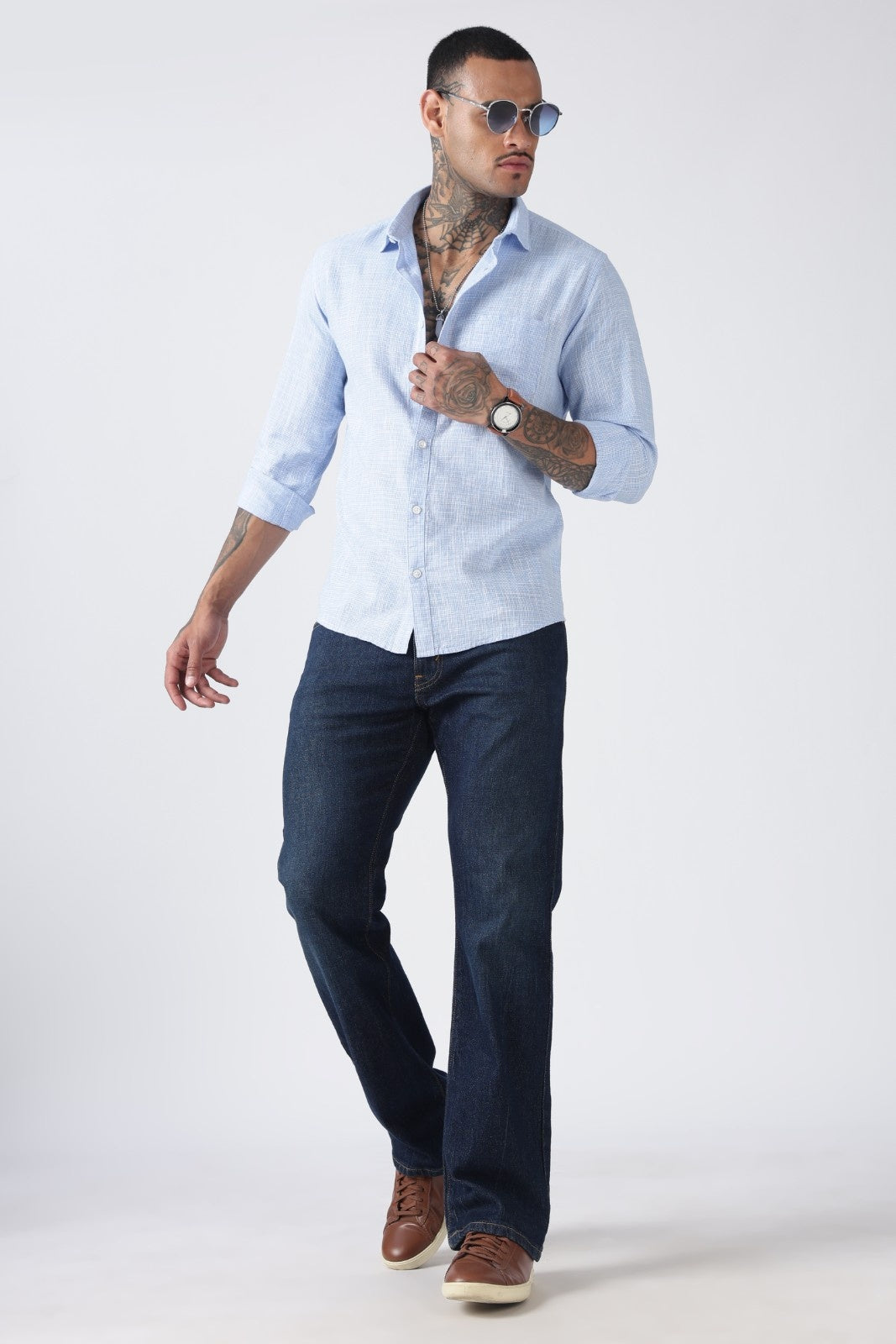 Powder Blue Micro-Check Cotton Shirt