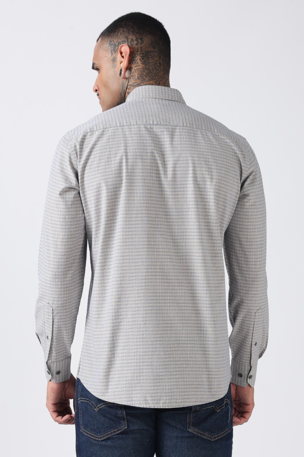 Cloud Grey Micro Check Cotton Shirt