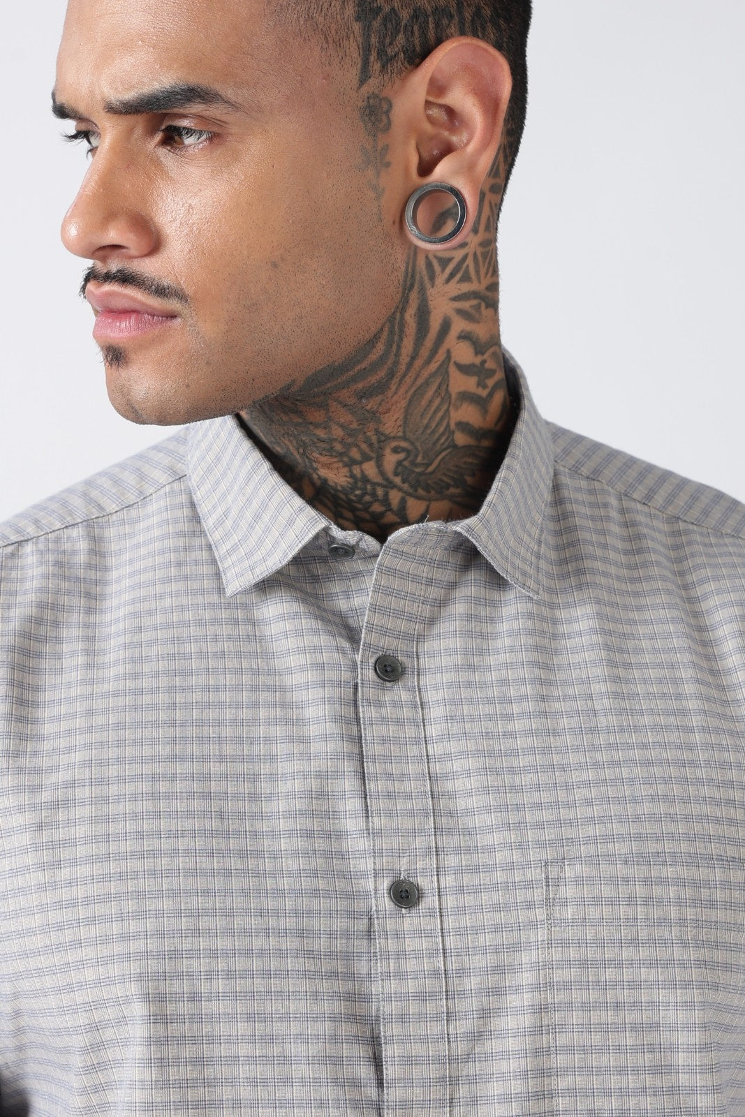 Cloud Grey Micro Check Cotton Shirt