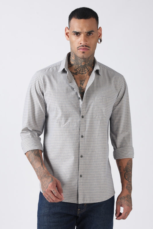 Cloud Grey Micro Check Cotton Shirt