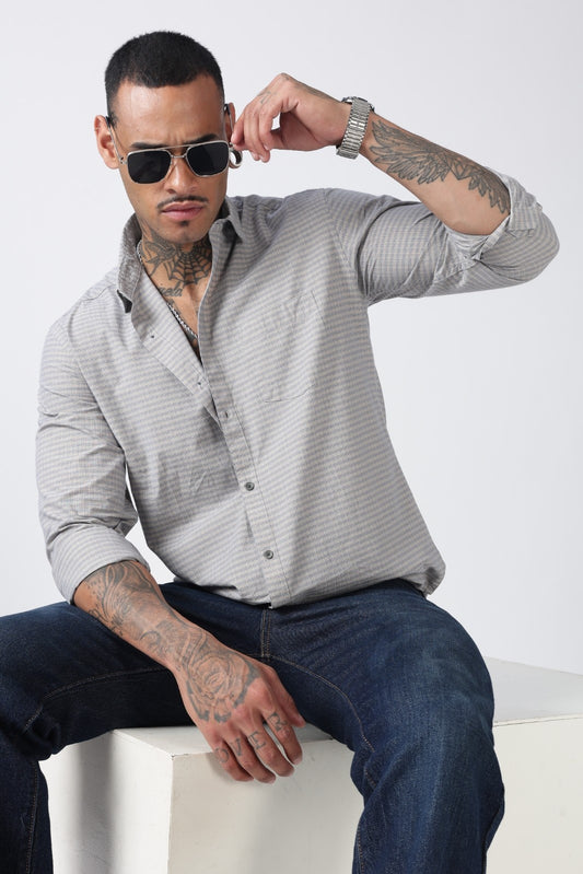 Cloud Grey Micro Check Cotton Shirt