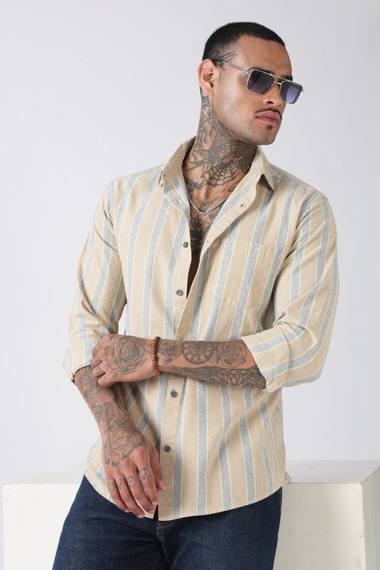 Stone Beige Soft Stripe Casual Shirt