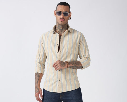 Stone Beige Soft Stripe Casual Shirt