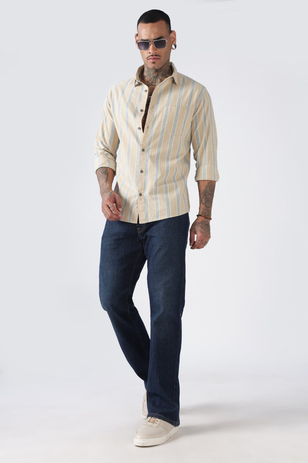 Stone Beige Soft Stripe Casual Shirt