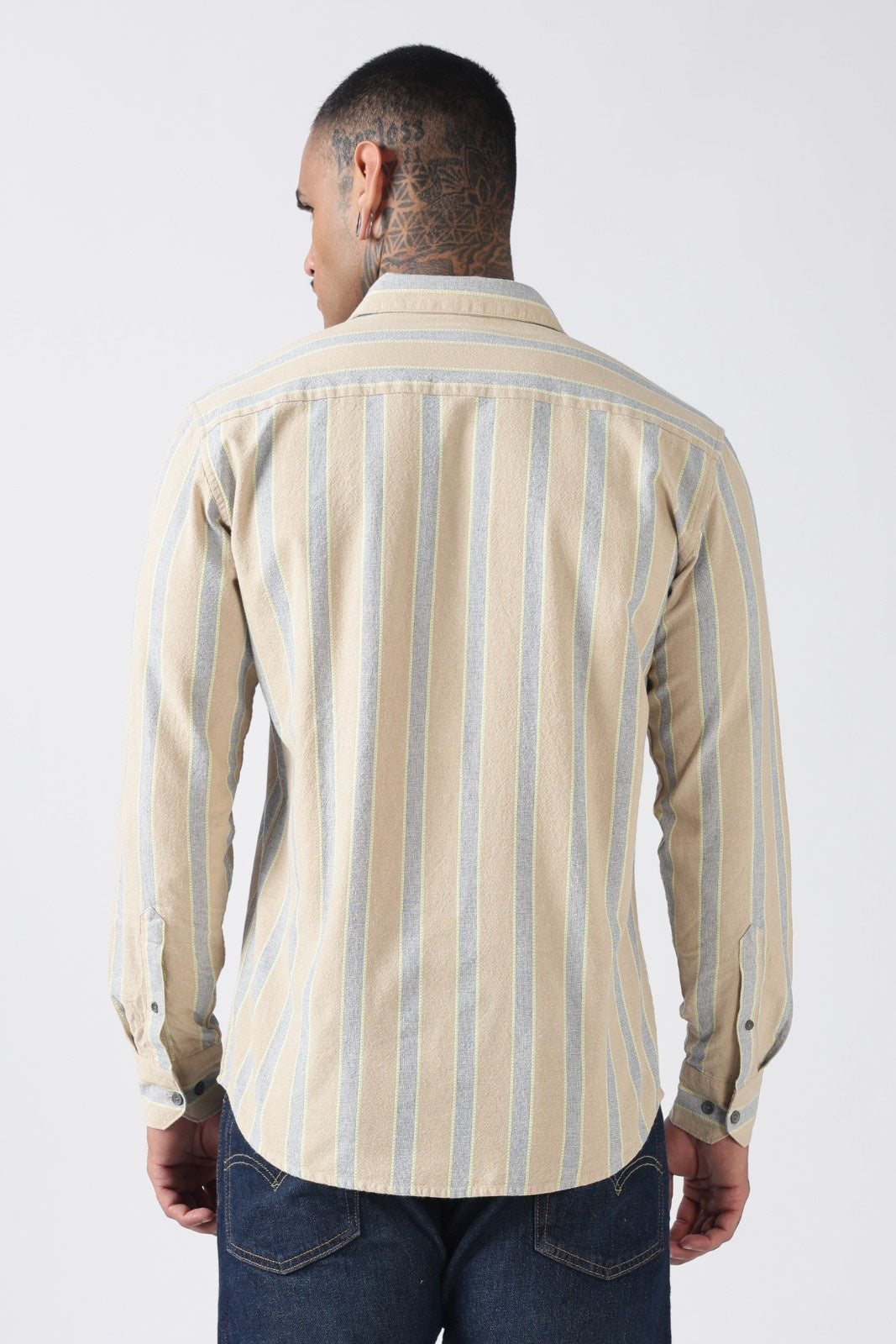 Stone Beige Soft Stripe Casual Shirt