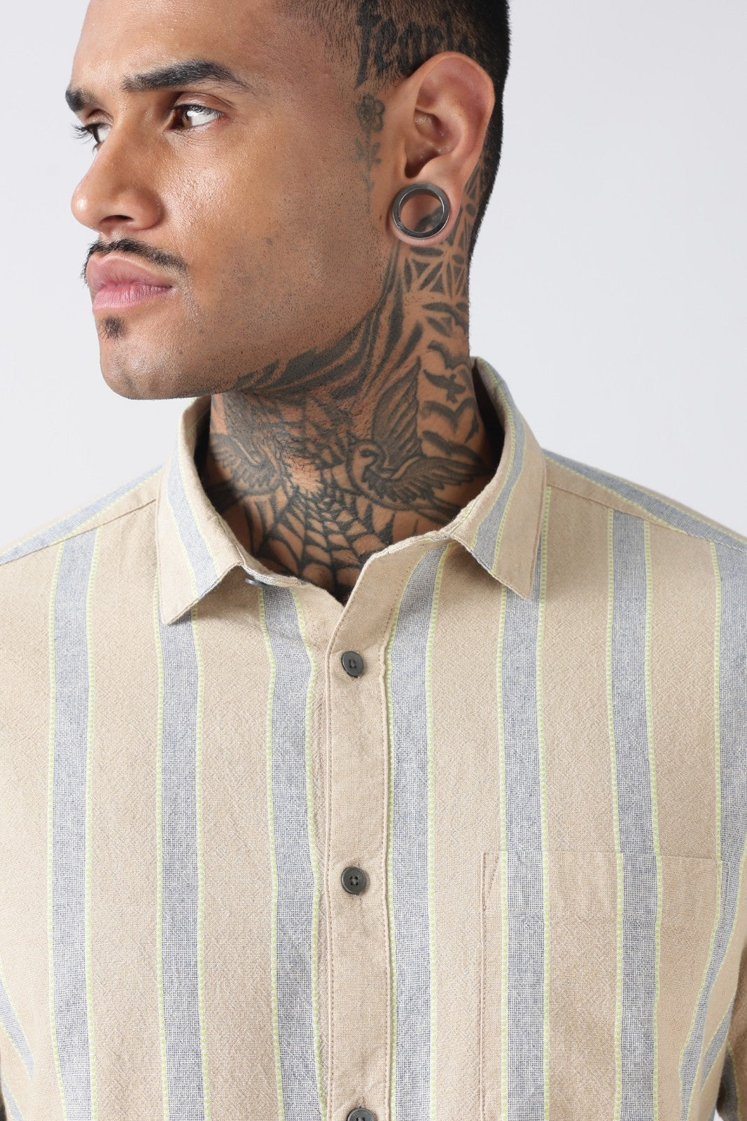 Stone Beige Soft Stripe Casual Shirt